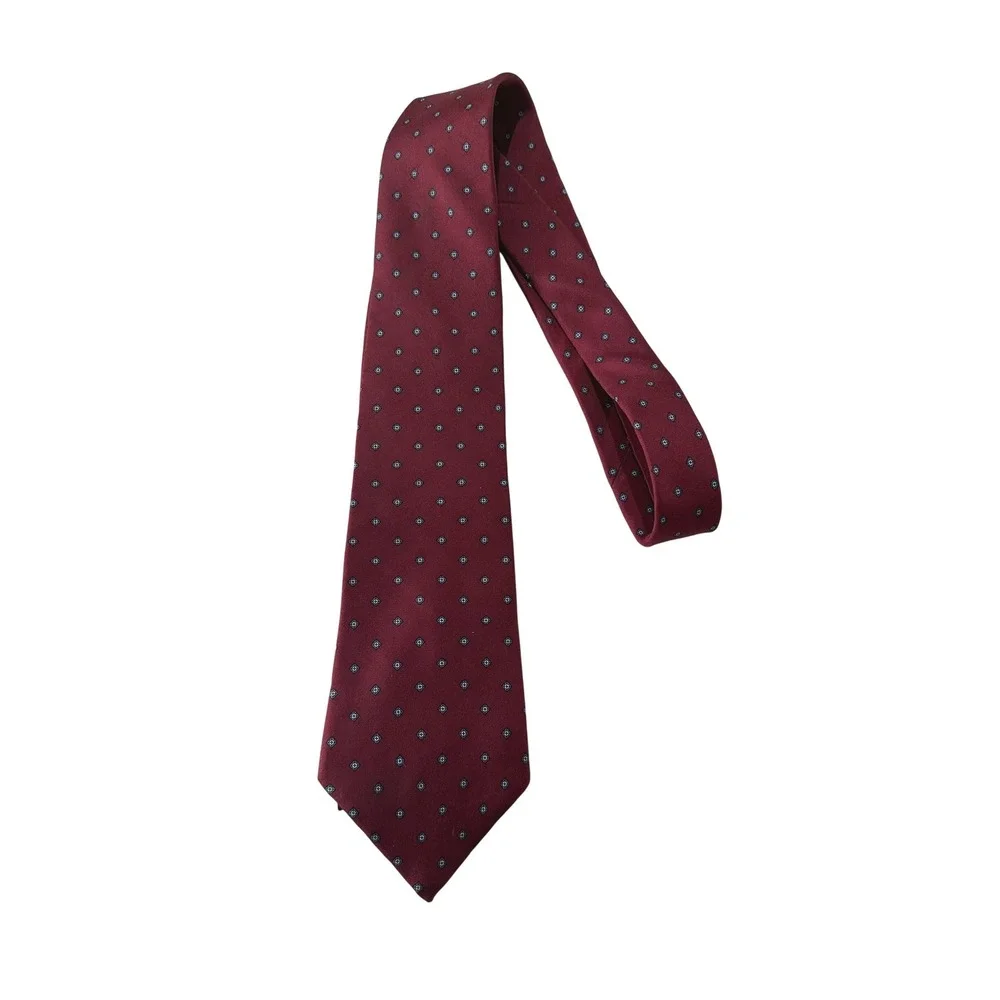 Christian Dior Silk Tie Burgundy Red Geometric Medallion‎ Pattern Made in USA